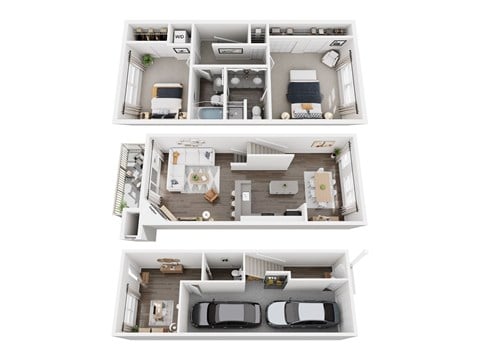 Floor plan for 2 beds, 2.5 baths, 1457 sqft